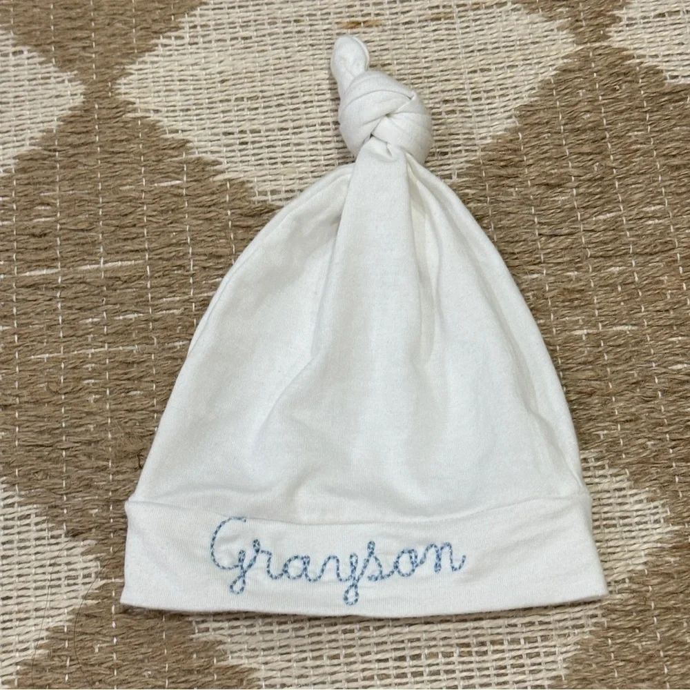 Grayson embroidered hat personalized knotted baby boy monogrammed
